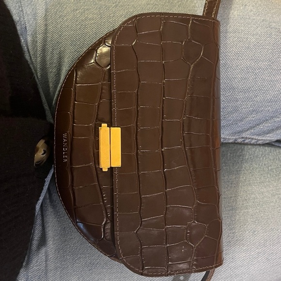 WANDLER croc embossed chocolate brown Anna crossbody flap bag / clutch EUC - Picture 3 of 13